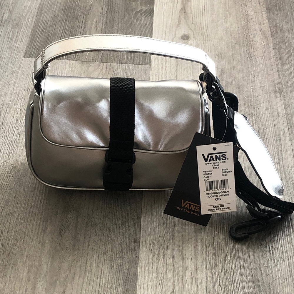 Vans Shiny Silver Metallic Hooked On Mini Crossbody Bag + Coin Purse NWT